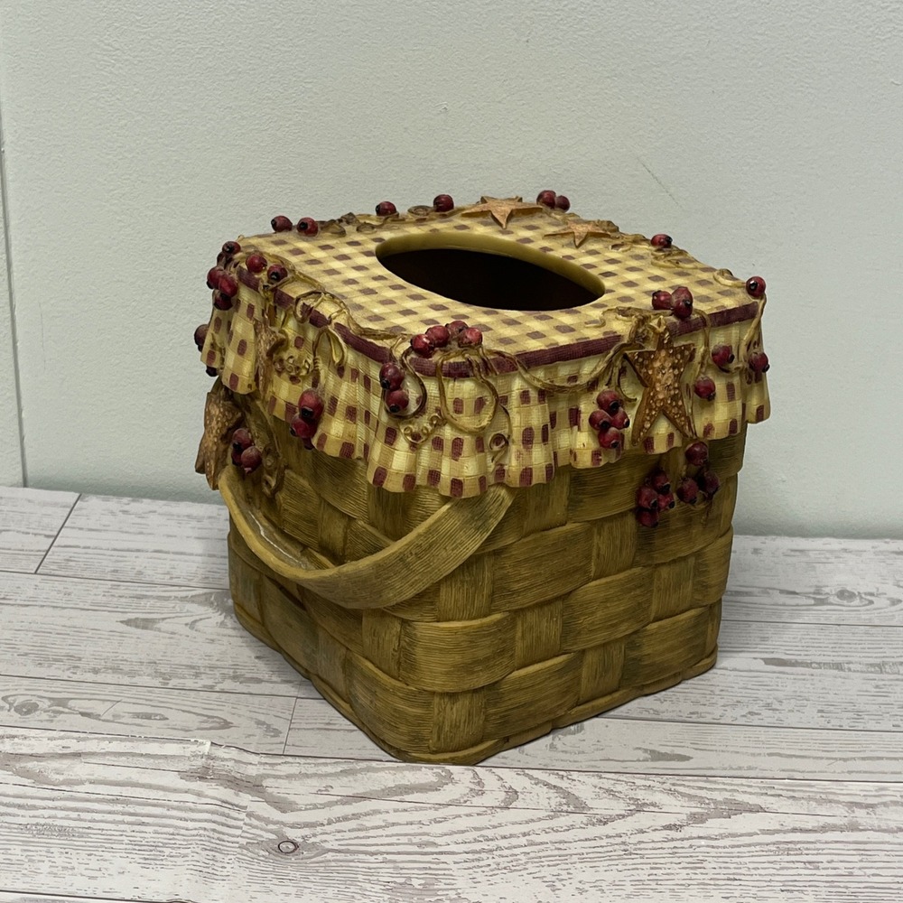 Linda Spivey Penny Lane Hearts and Stars Tissue Box Cover Hand Painted Rustic - Picture 2 of 7
